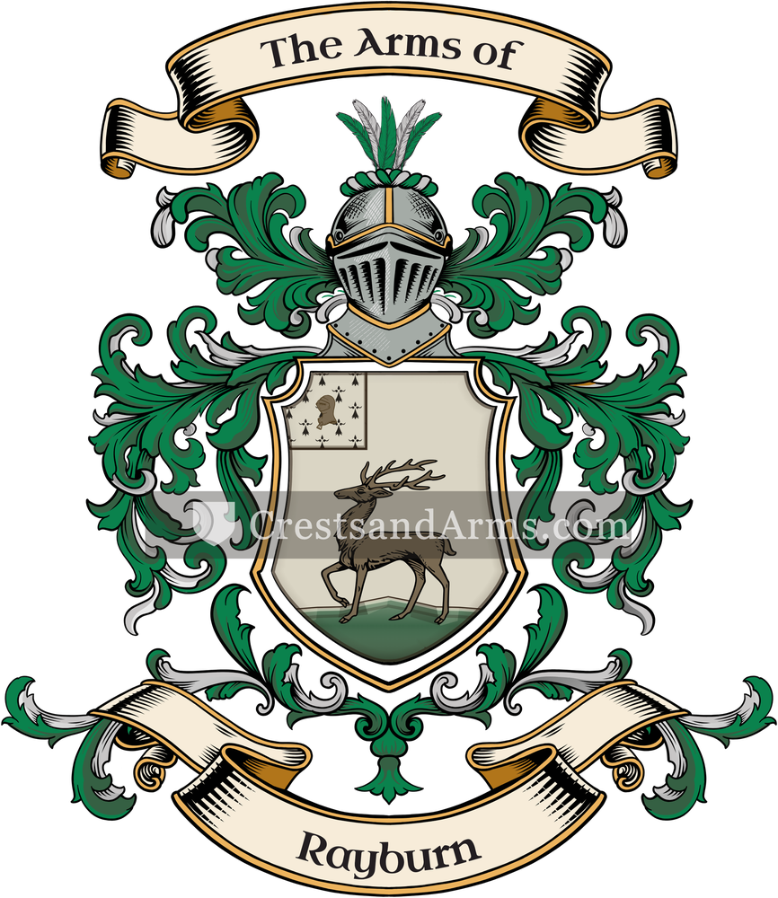 The Rayburn coat of arms, drawn from the recorded blazon