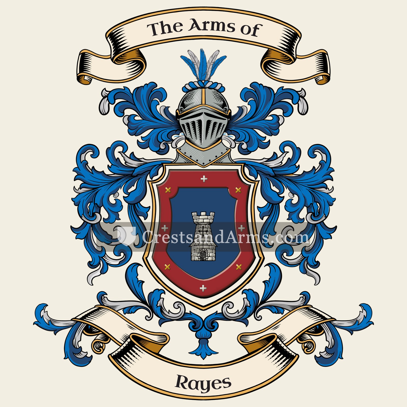 The Rayes coat of arms, drawn from the recorded blazon