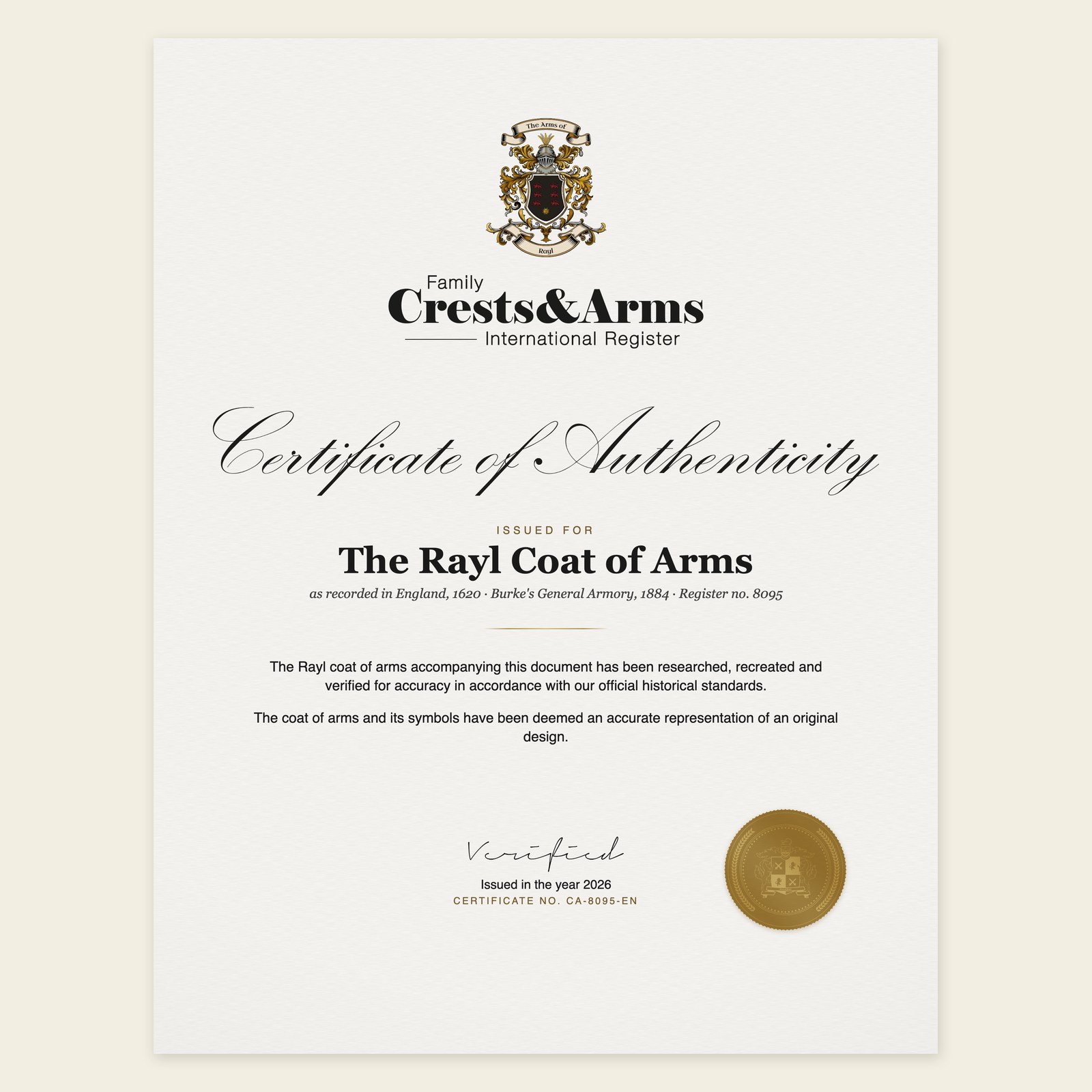 Certificate of authenticity