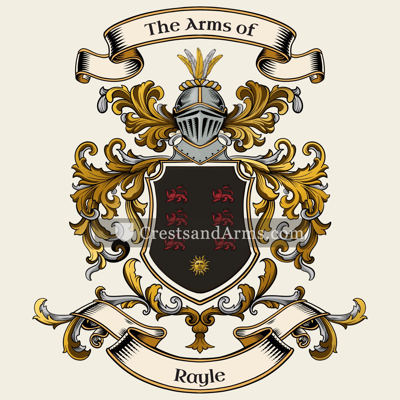 The Rayle coat of arms, drawn from the recorded blazon