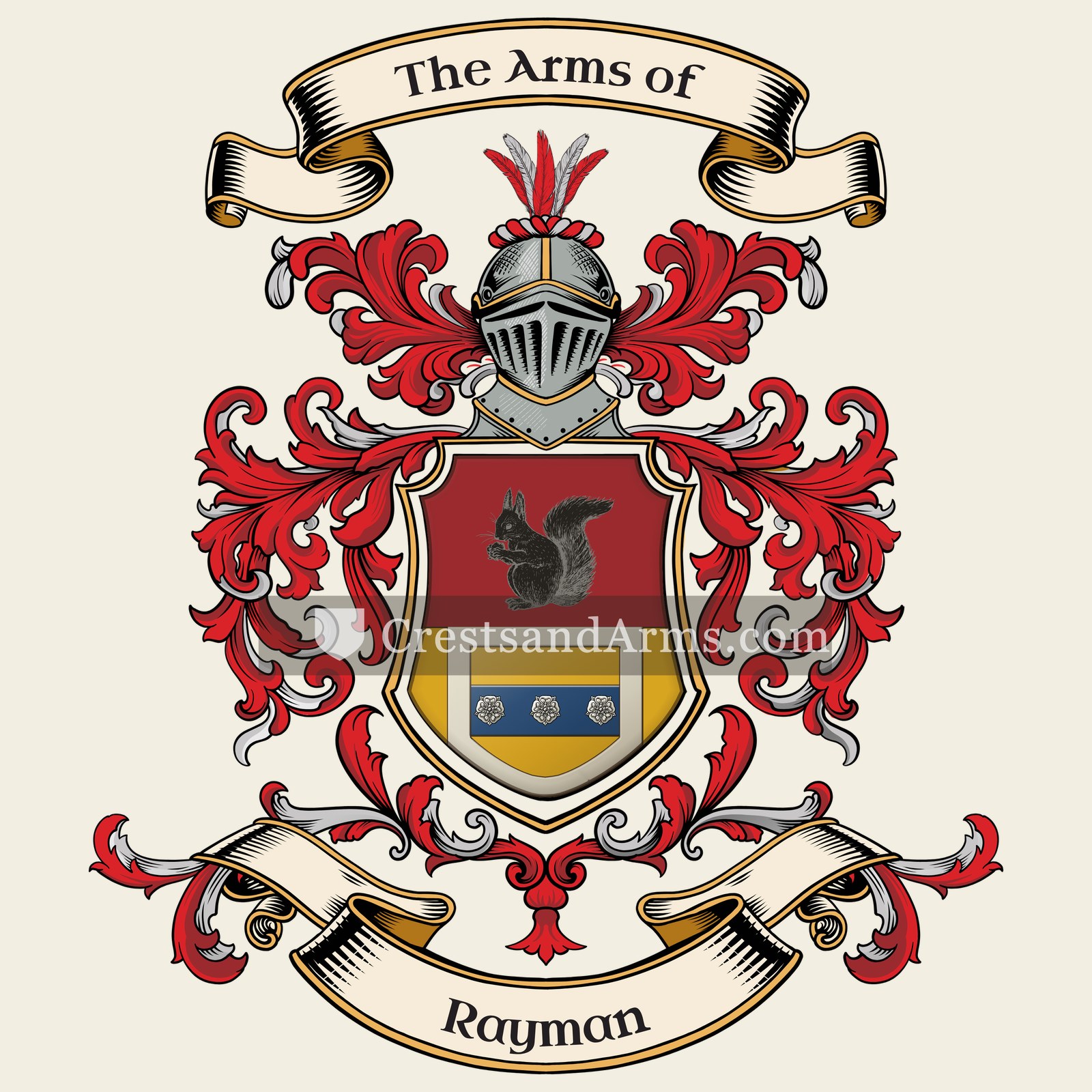 The Rayman coat of arms, drawn from the recorded blazon