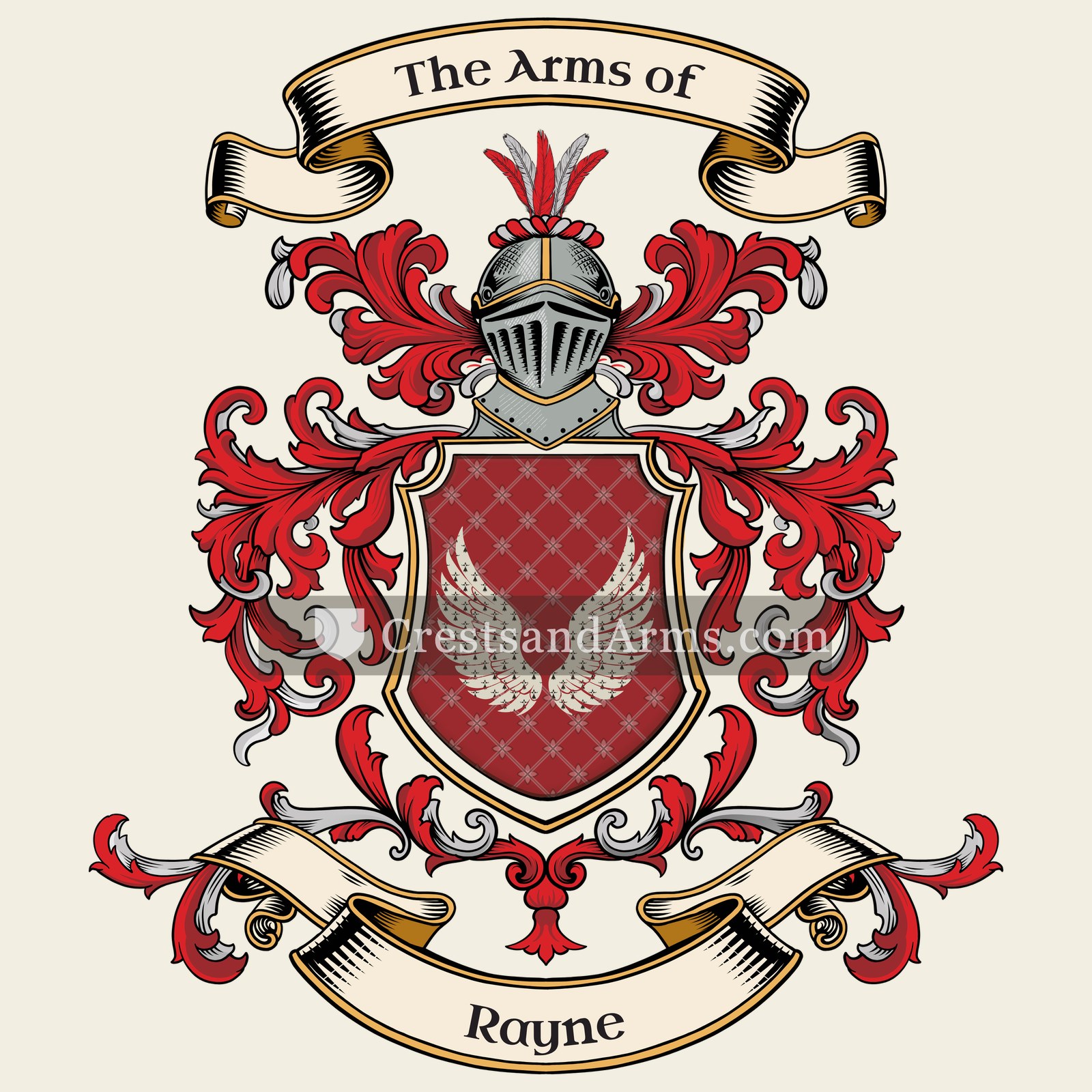 The Rayne coat of arms, drawn from the recorded blazon