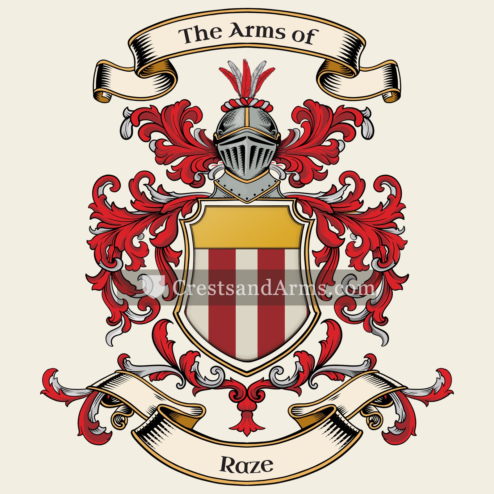 The Raze coat of arms, drawn from the recorded blazon