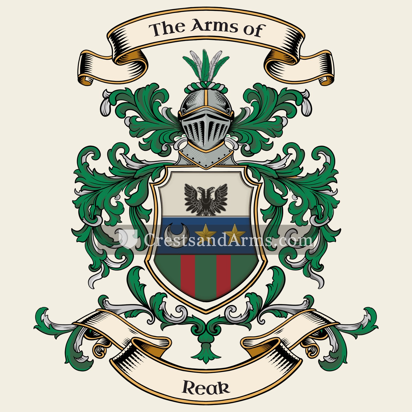 The Reak coat of arms, drawn from the recorded blazon