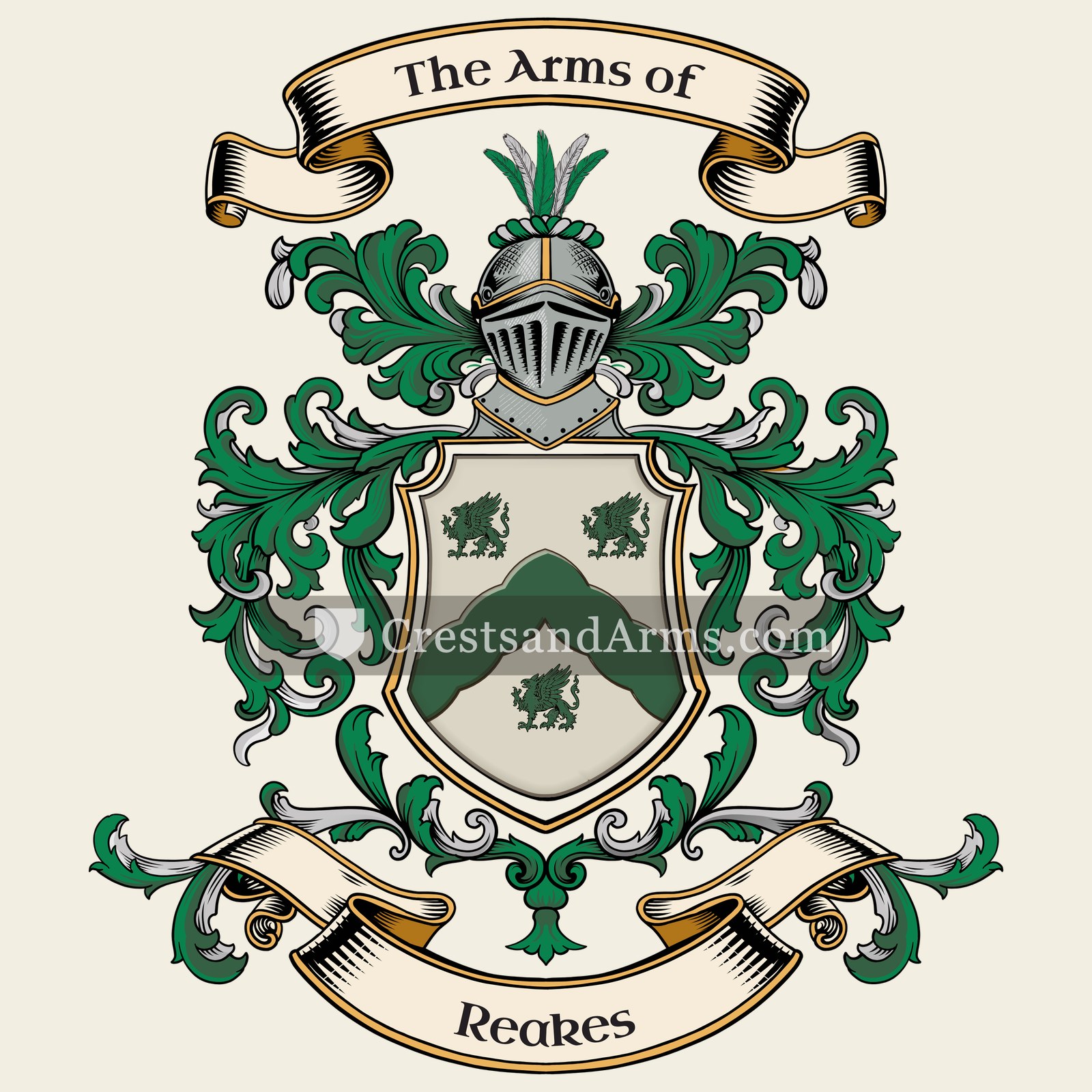 The Reakes coat of arms, drawn from the recorded blazon