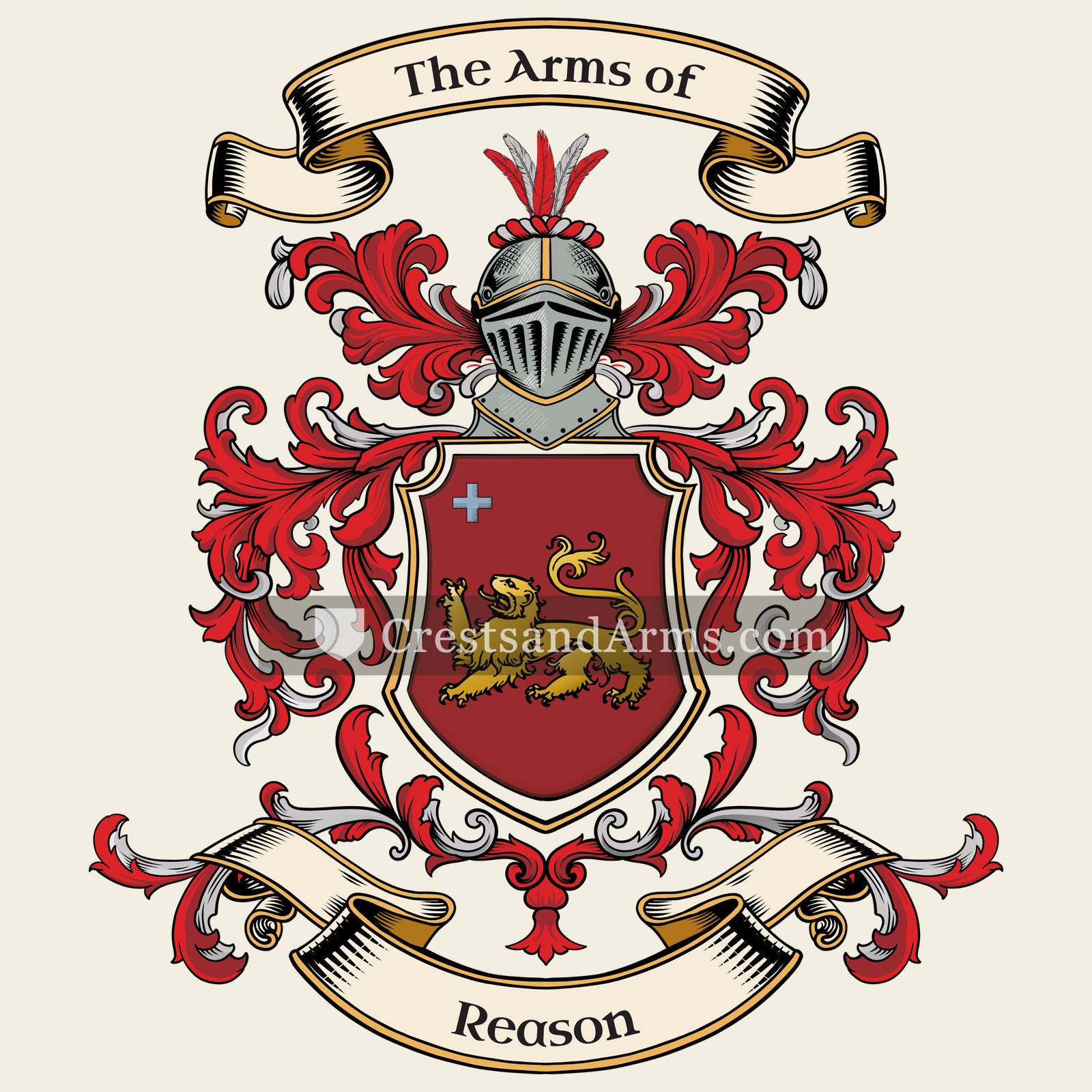 The Reason coat of arms, drawn from the recorded blazon