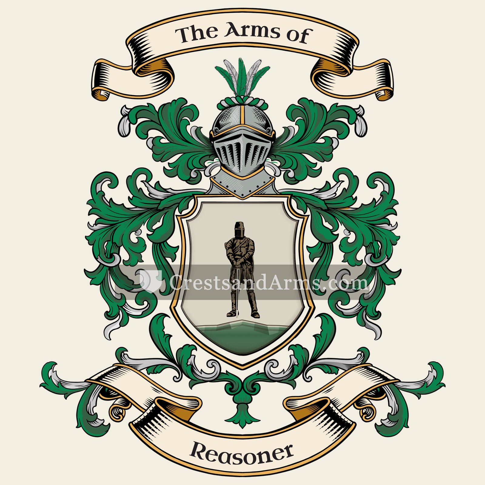 The Reasoner coat of arms, drawn from the recorded blazon
