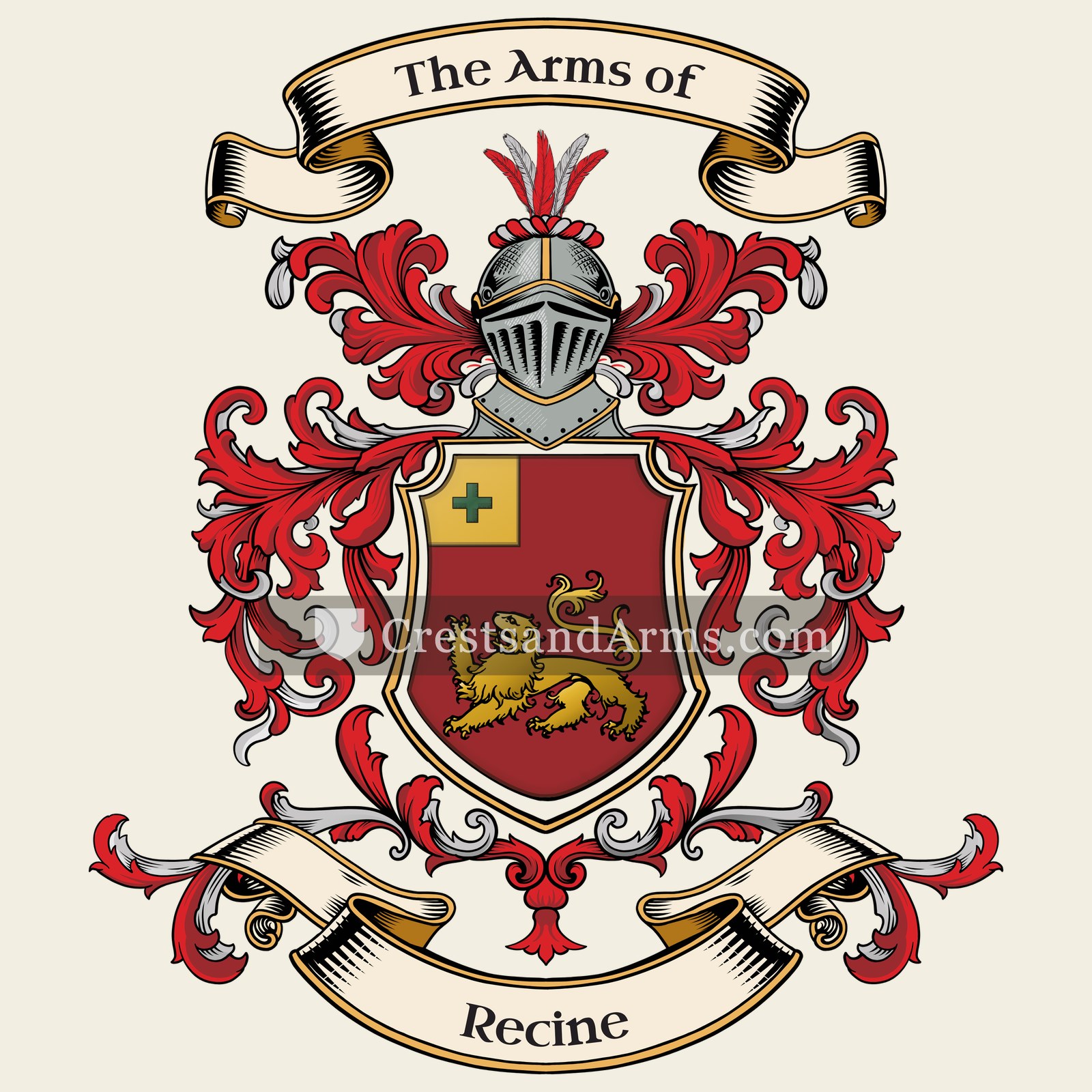 The Recine coat of arms, drawn from the recorded blazon