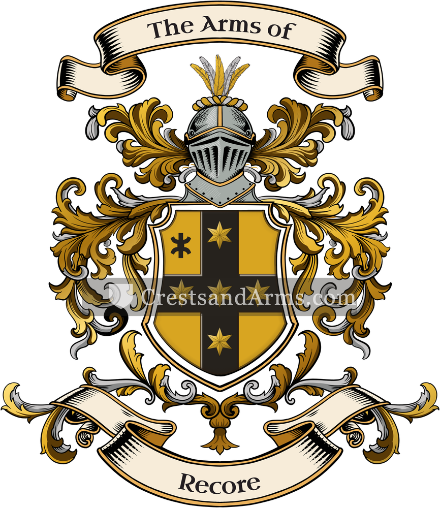 The Recore coat of arms, drawn from the recorded blazon