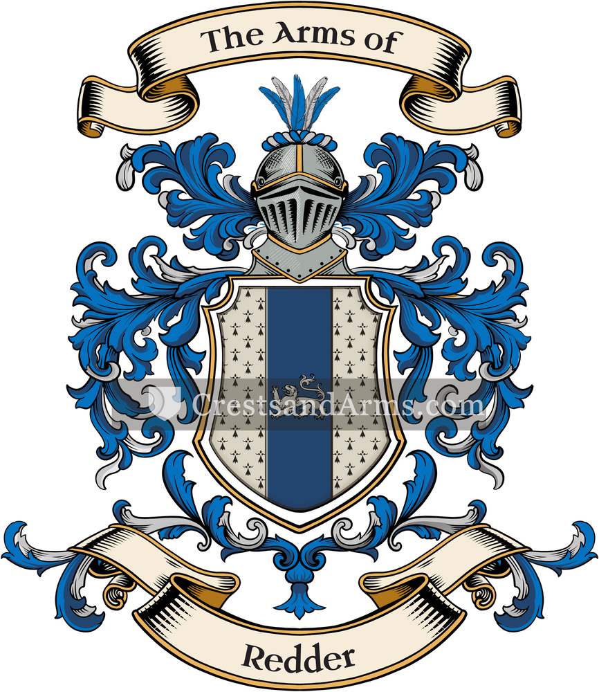 The Redder coat of arms, drawn from the recorded blazon