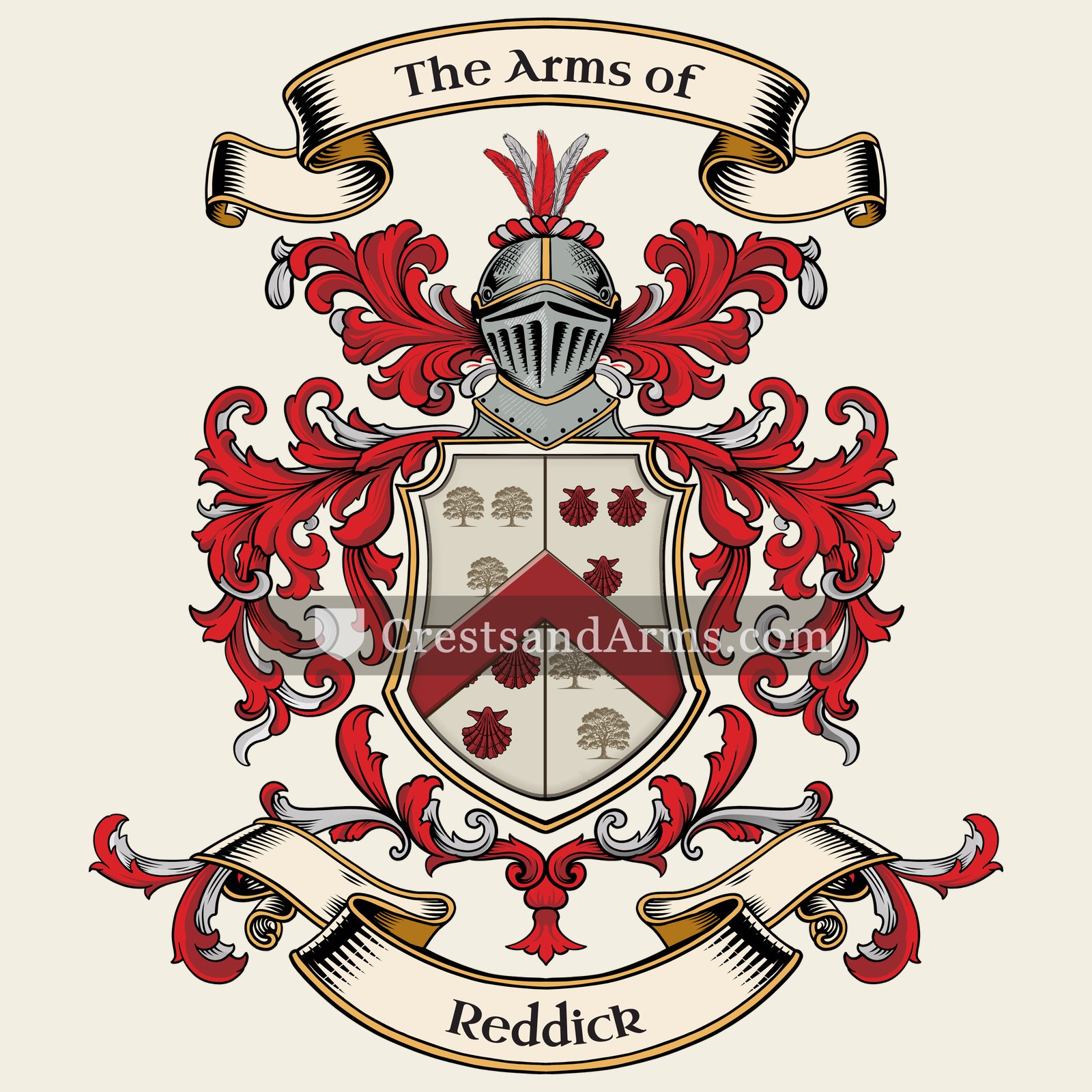 The Reddick coat of arms, drawn from the recorded blazon