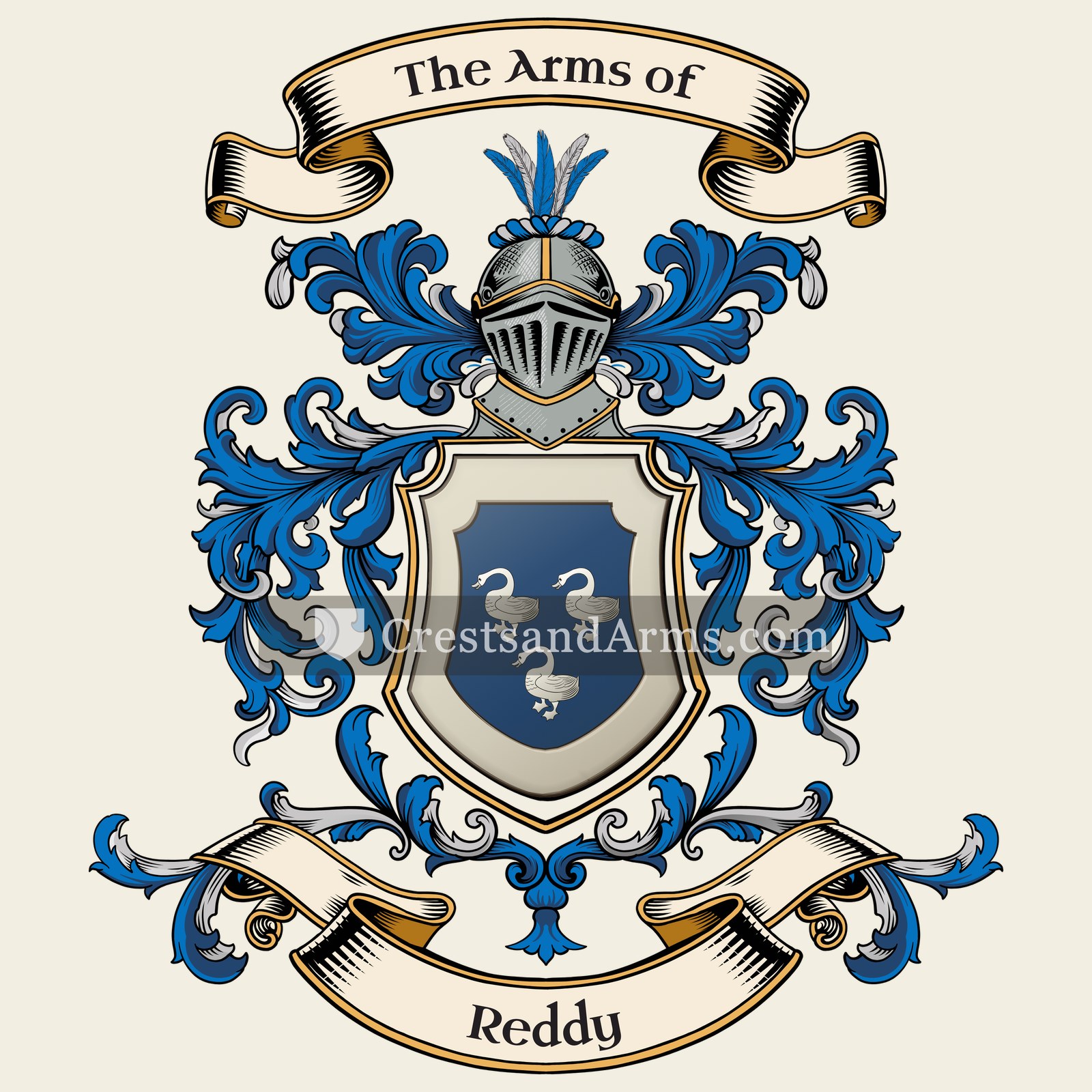 The Reddy coat of arms, drawn from the recorded blazon
