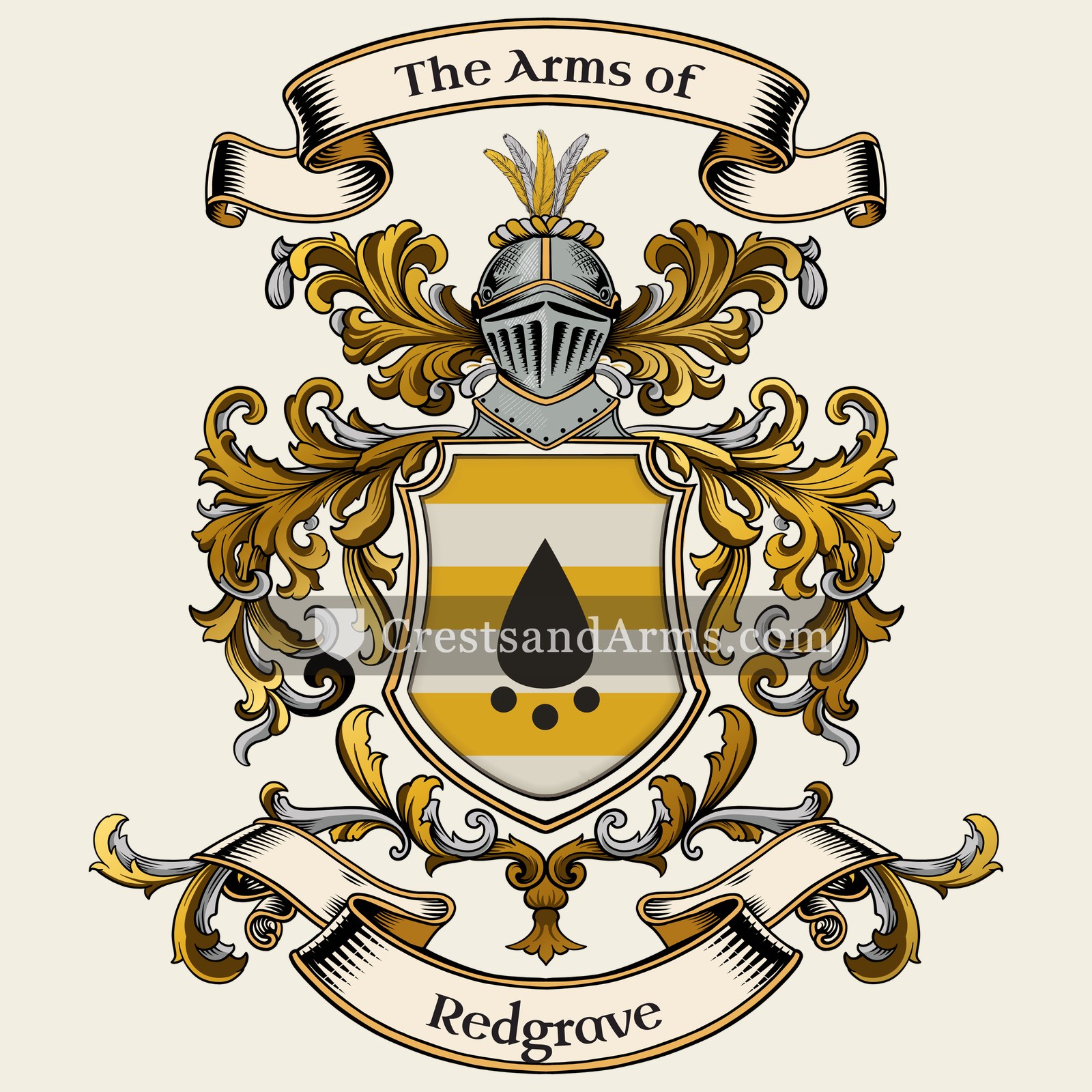 The Redgrave coat of arms, drawn from the recorded blazon