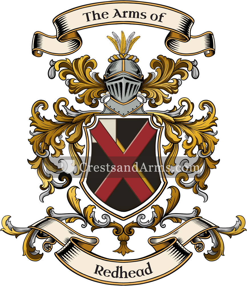 The Redhead coat of arms, drawn from the recorded blazon