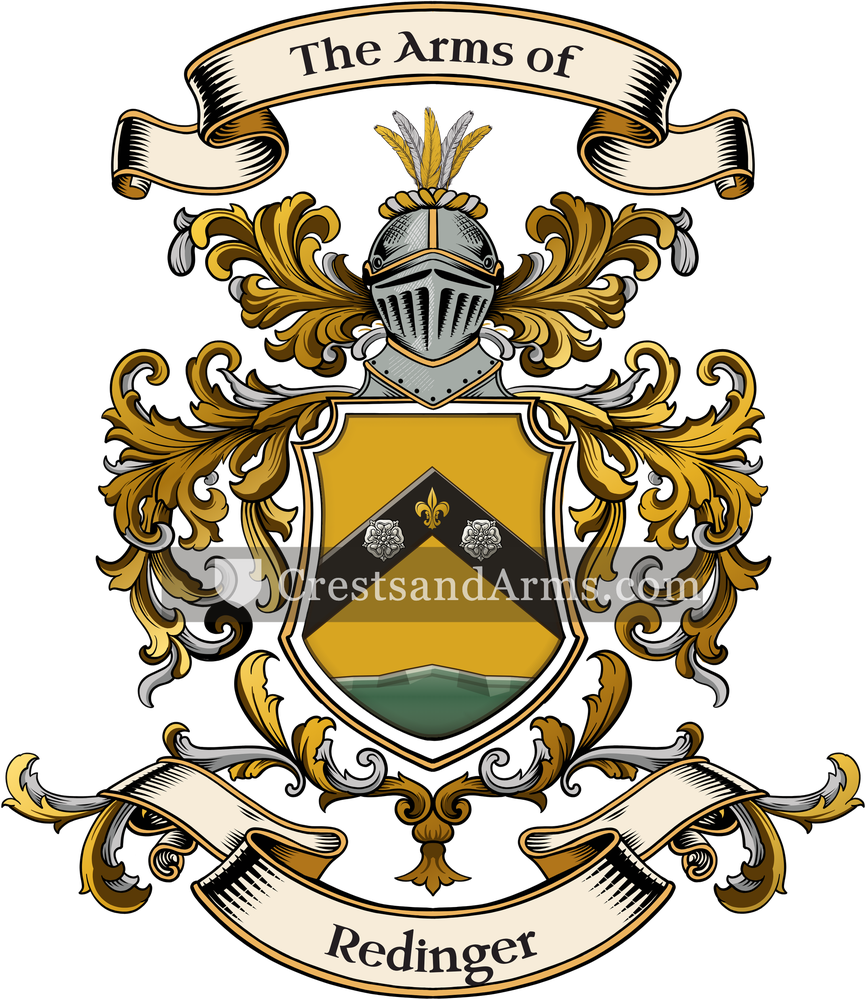 The Redinger coat of arms, drawn from the recorded blazon