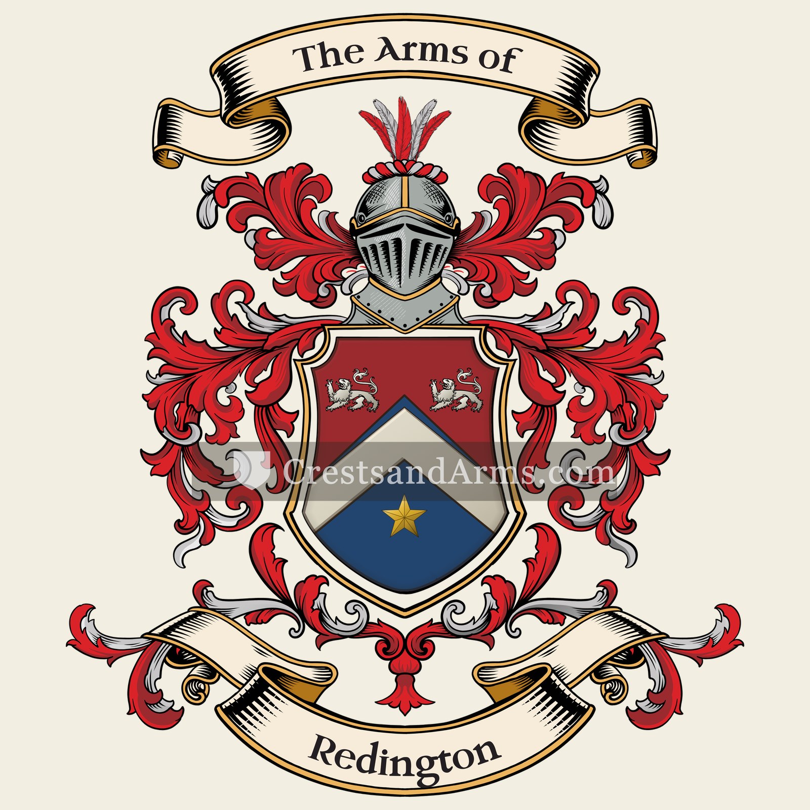 The Redington coat of arms, drawn from the recorded blazon