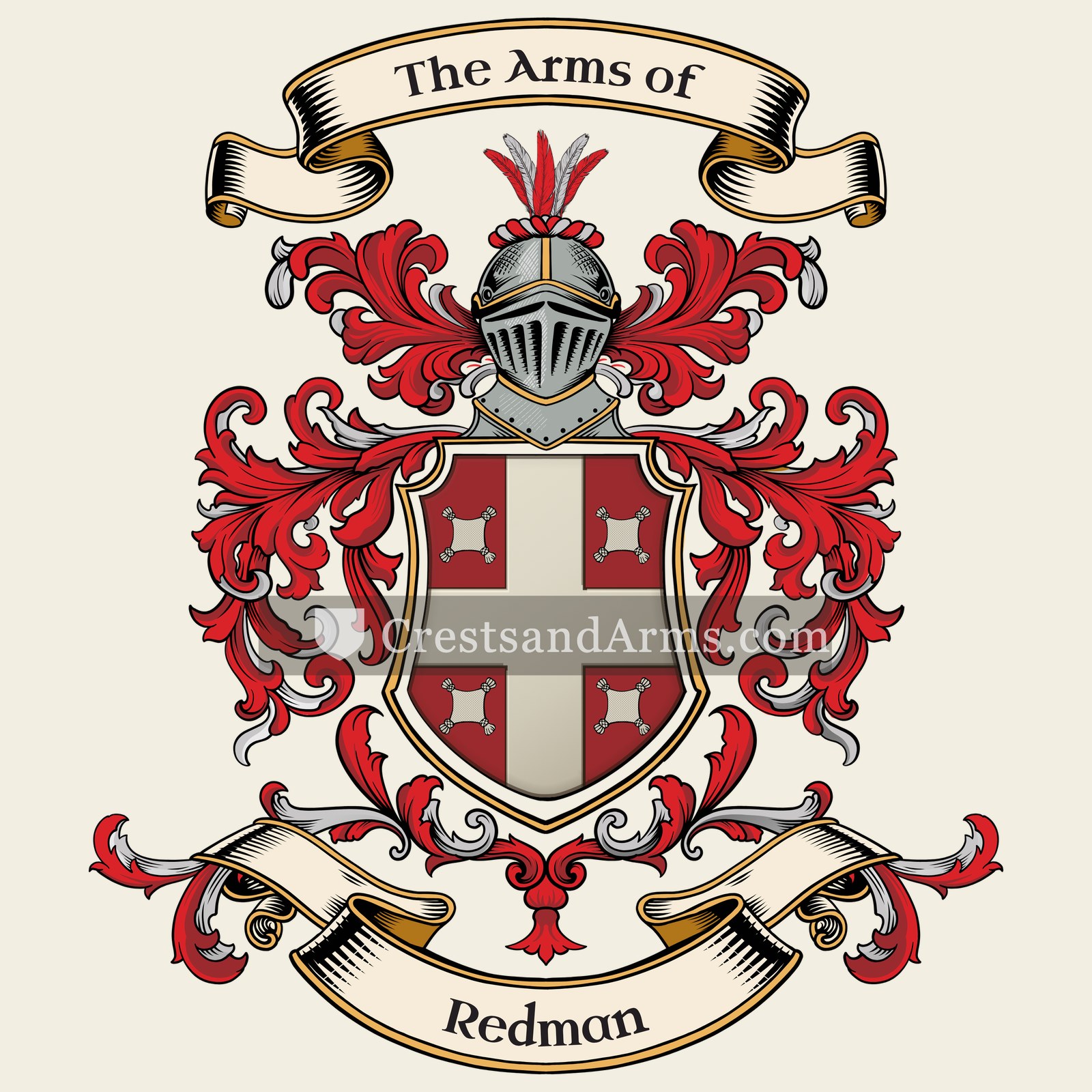 The Redman coat of arms, drawn from the recorded blazon