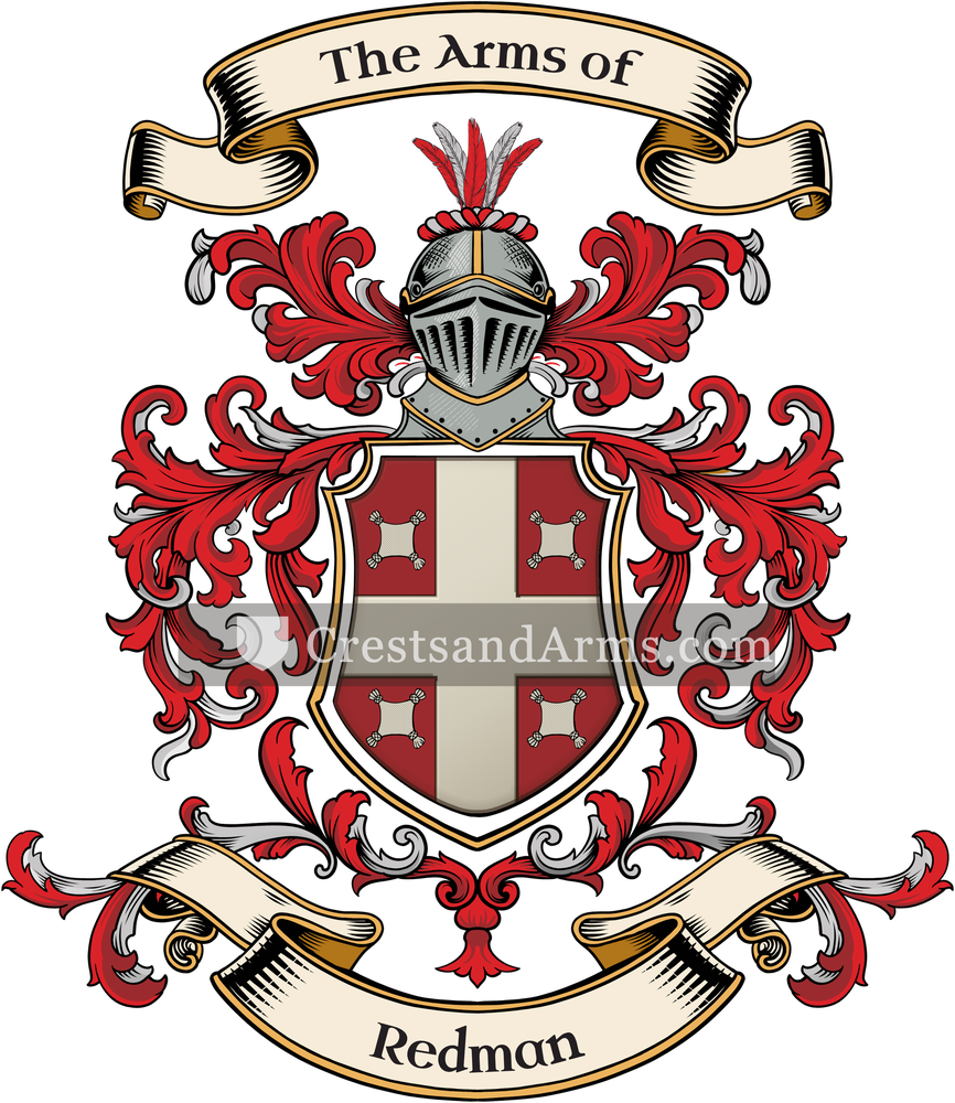 The Redman coat of arms, drawn from the recorded blazon