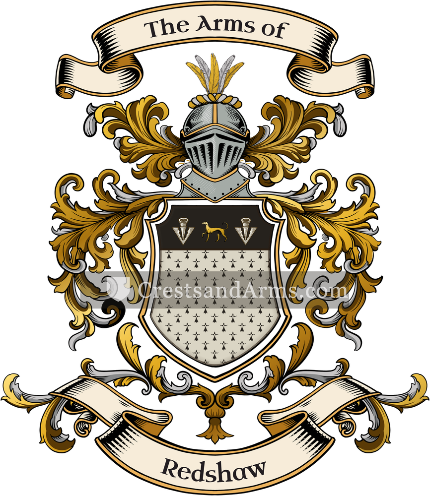 The Redshaw coat of arms, drawn from the recorded blazon