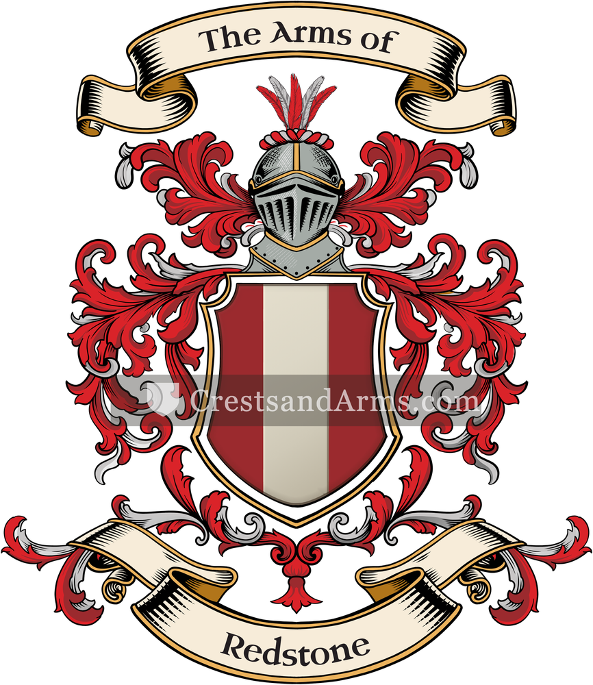 The Redstone coat of arms, drawn from the recorded blazon