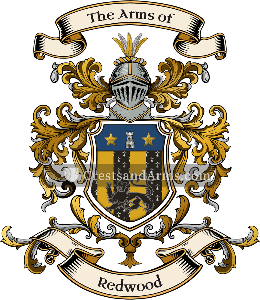The Redwood coat of arms, drawn from the recorded blazon
