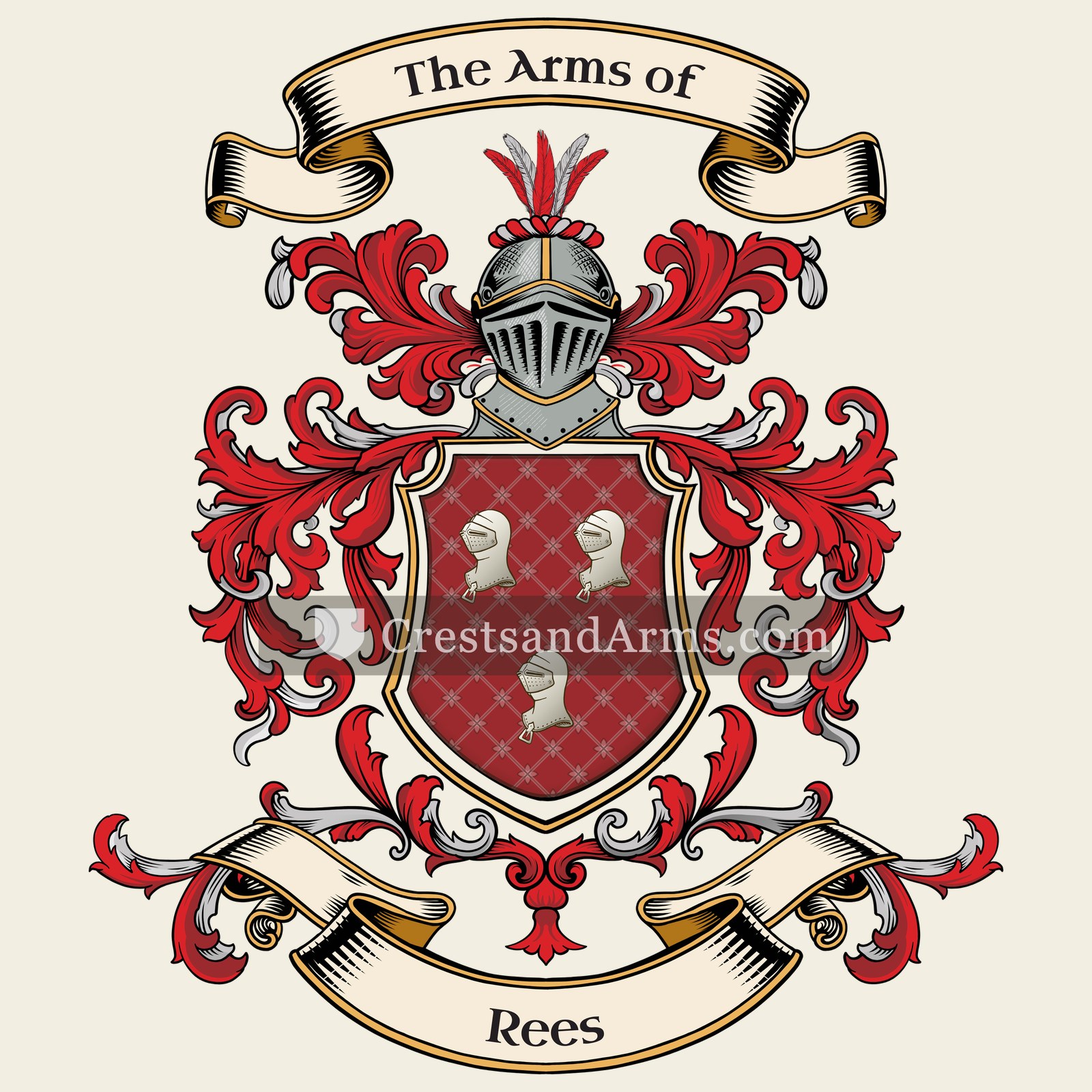 The Rees coat of arms, drawn from the recorded blazon