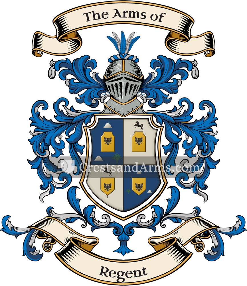 The Regent coat of arms, drawn from the recorded blazon
