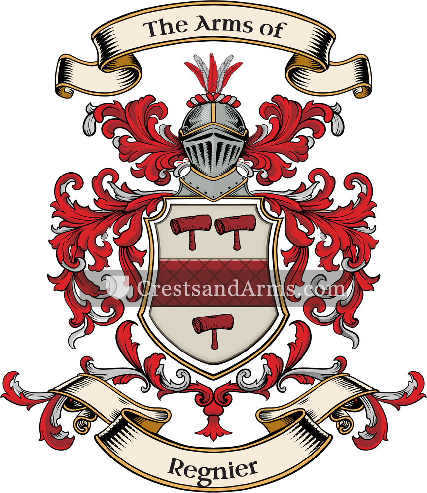 The Regnier coat of arms, drawn from the recorded blazon