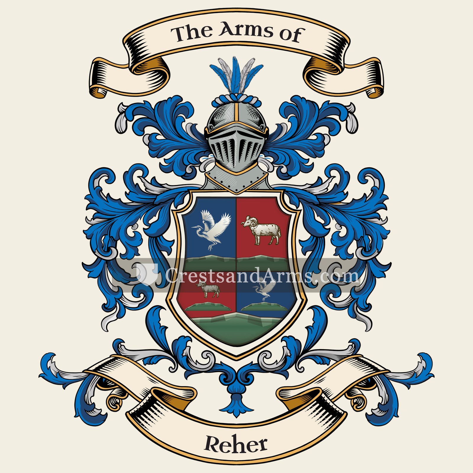 The Reher coat of arms, drawn from the recorded blazon