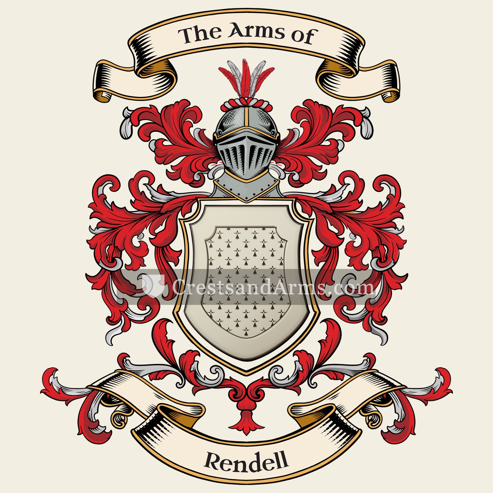 The Rendell coat of arms, drawn from the recorded blazon