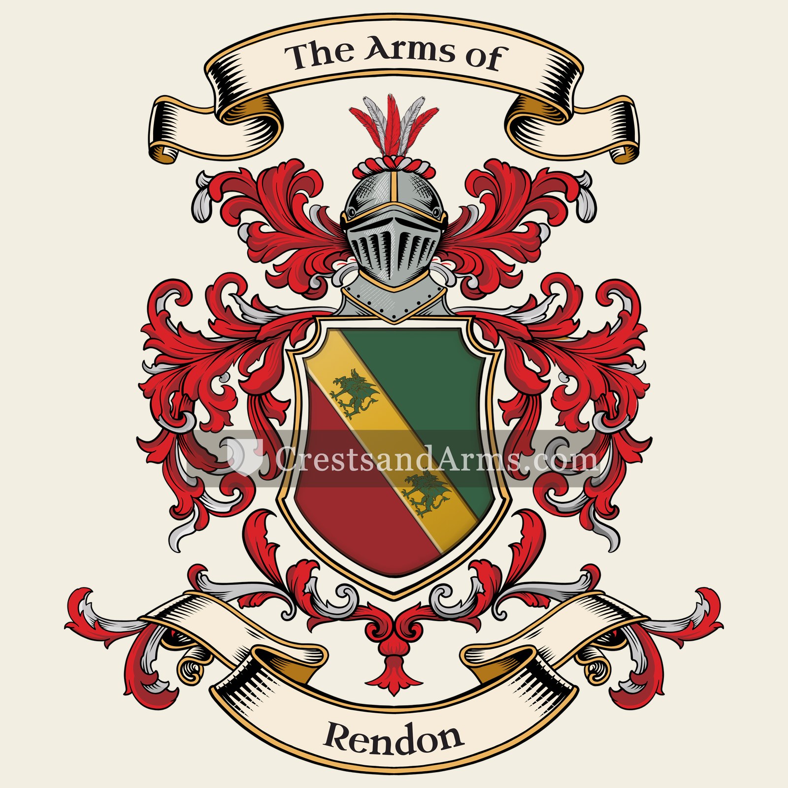 The Rendon coat of arms, drawn from the recorded blazon