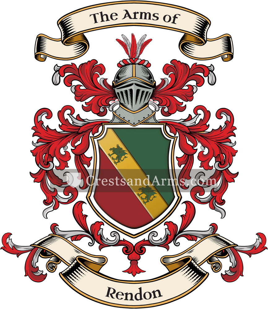 The Rendon coat of arms, drawn from the recorded blazon