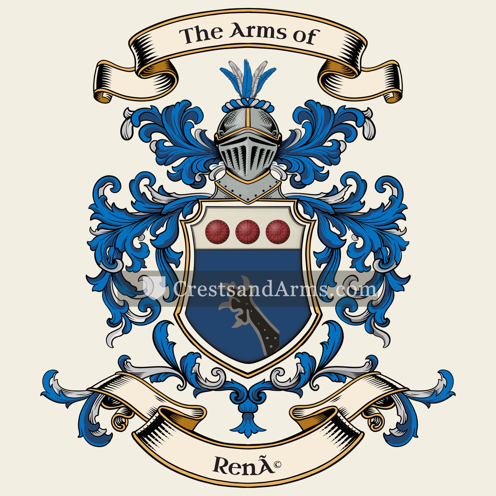 The René coat of arms, drawn from the recorded blazon