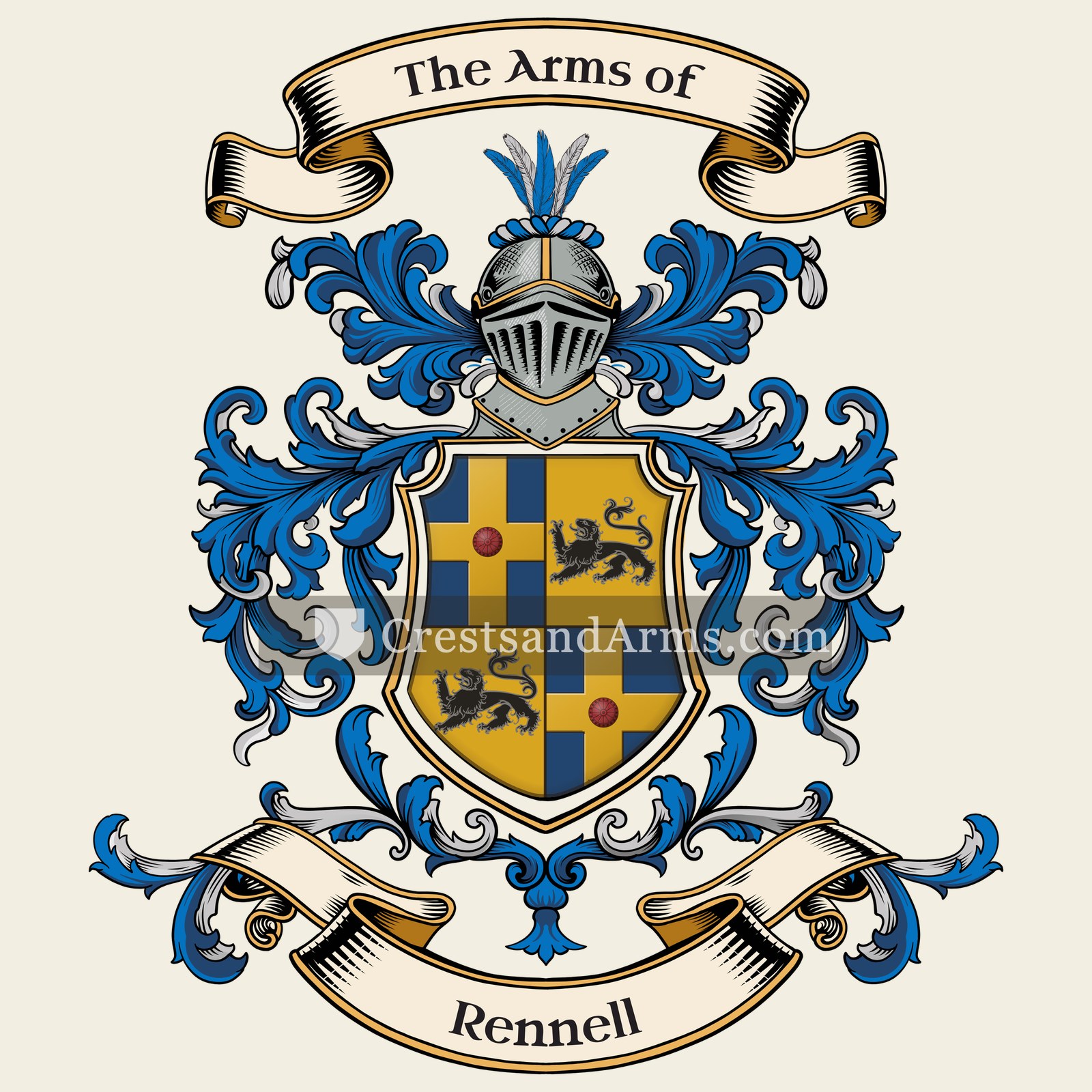 The Rennell coat of arms, drawn from the recorded blazon