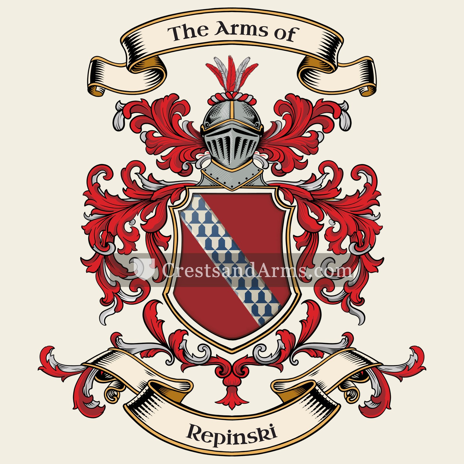 The Repinski coat of arms, drawn from the recorded blazon