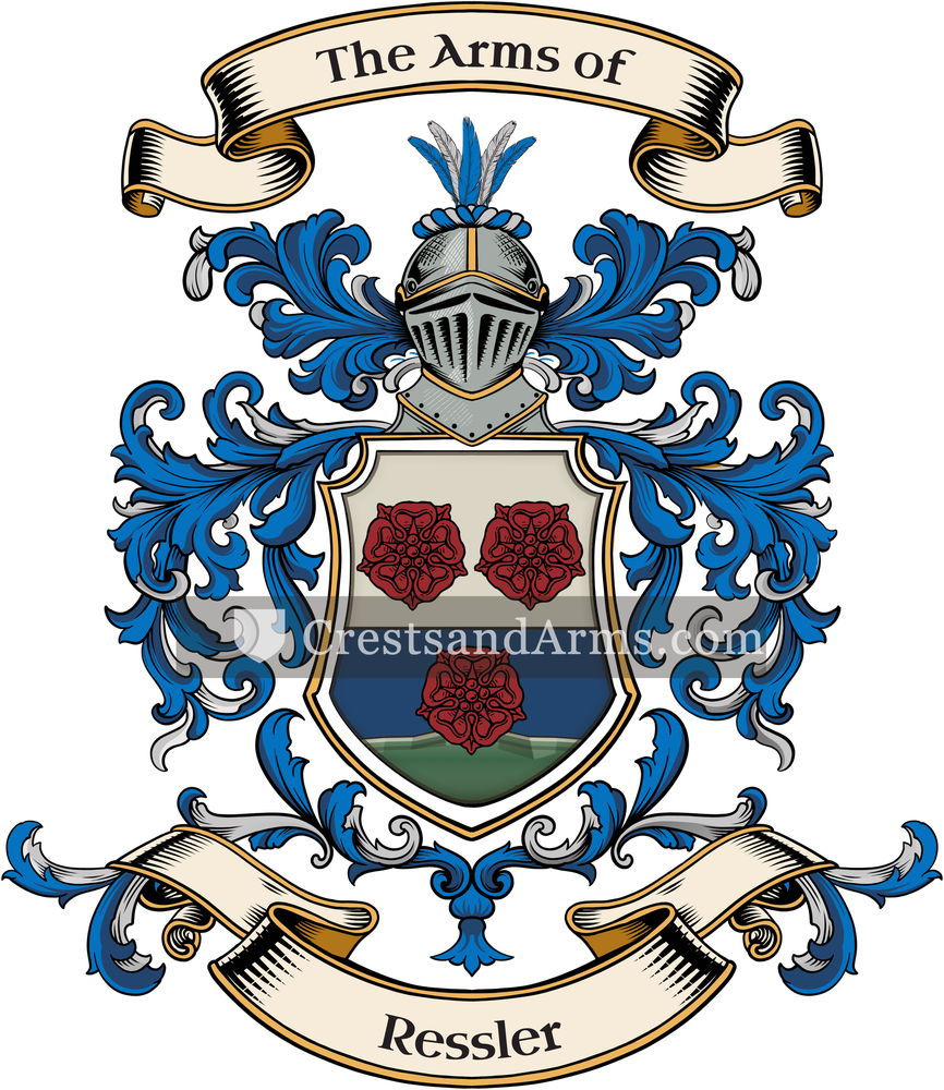 The Ressler coat of arms, drawn from the recorded blazon