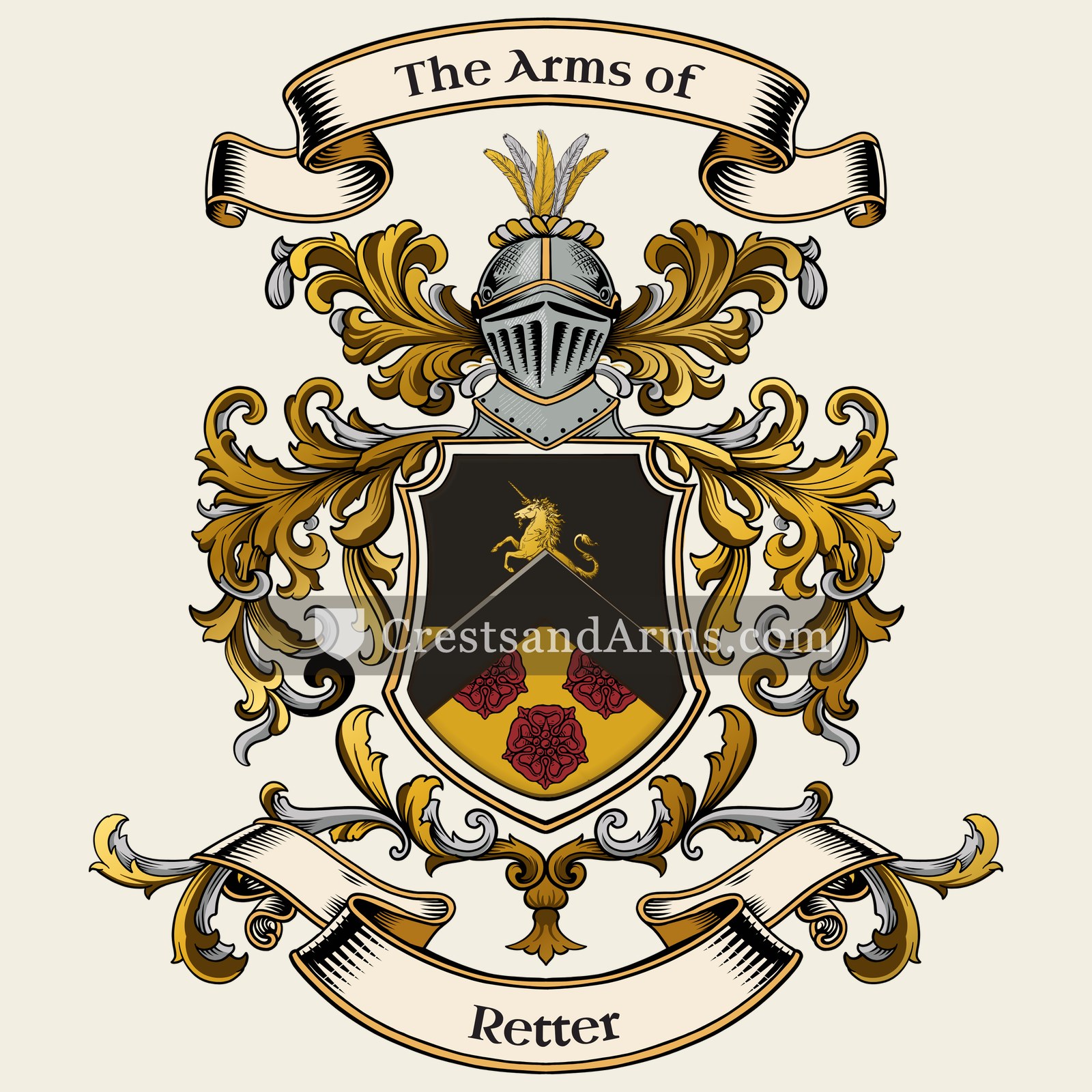 The Retter coat of arms, drawn from the recorded blazon