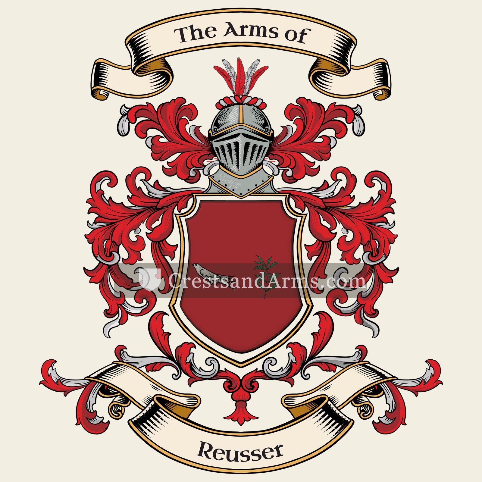 The Reusser coat of arms, drawn from the recorded blazon