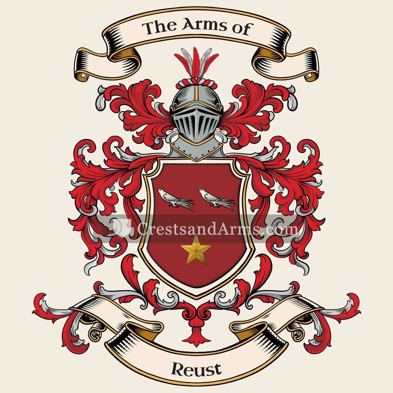 The Reust coat of arms, drawn from the recorded blazon