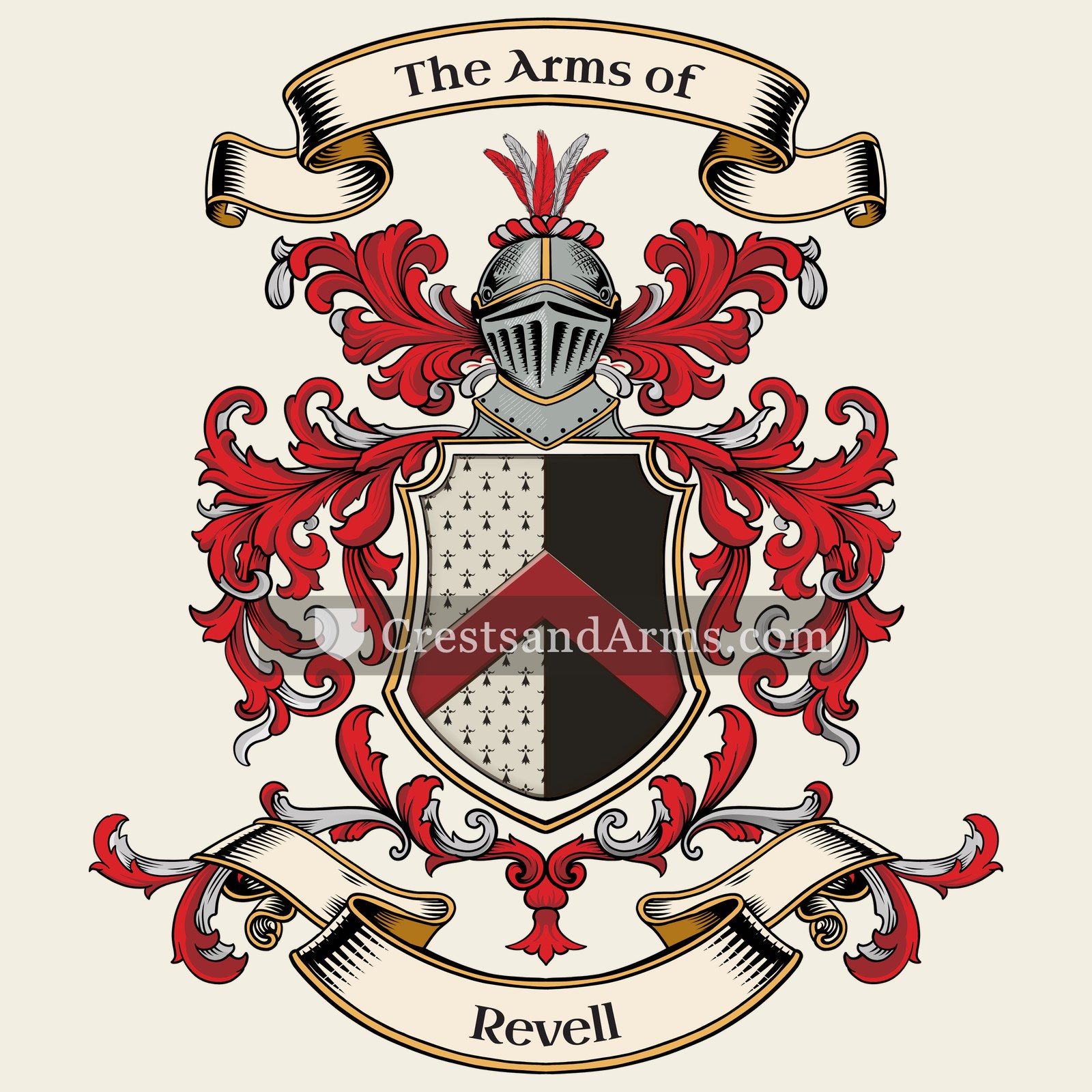 The Revell coat of arms, drawn from the recorded blazon