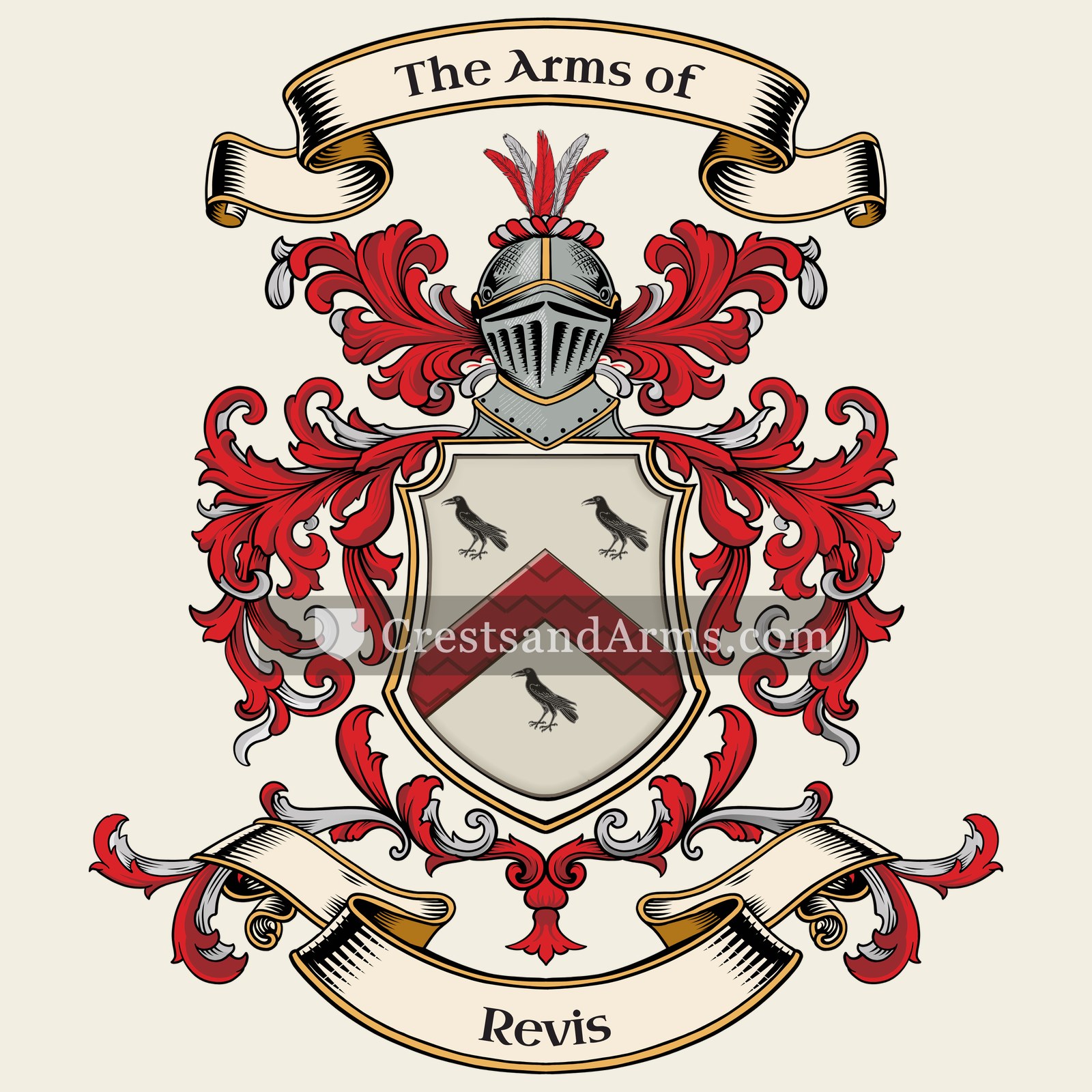 The Revis coat of arms, drawn from the recorded blazon