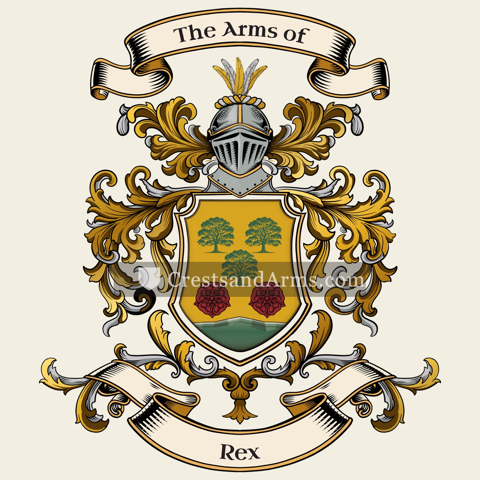 The Rex coat of arms, drawn from the recorded blazon