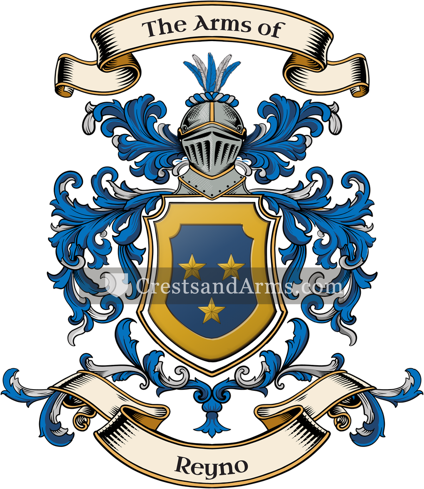 The Reyno coat of arms, drawn from the recorded blazon