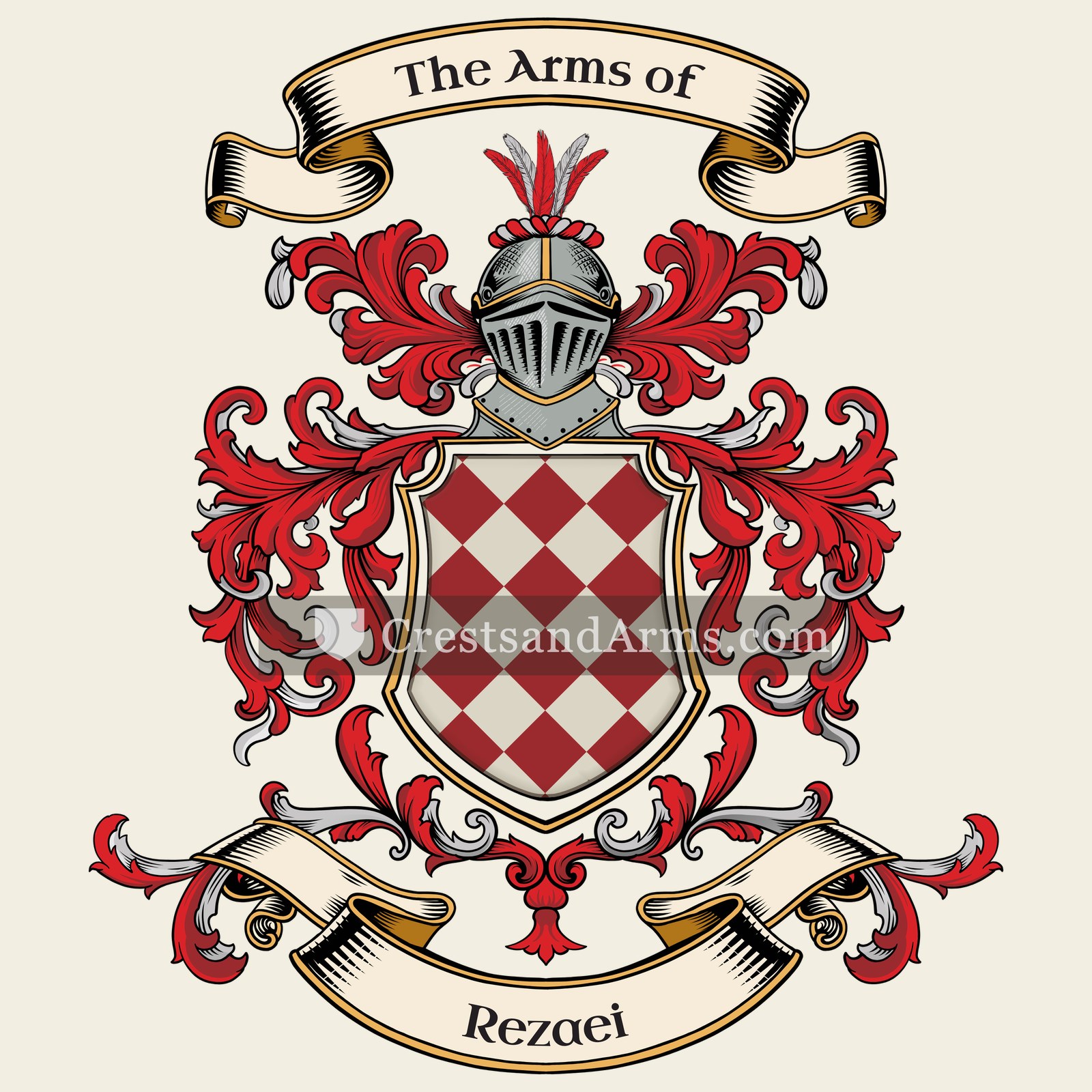 The Rezaei coat of arms, drawn from the recorded blazon