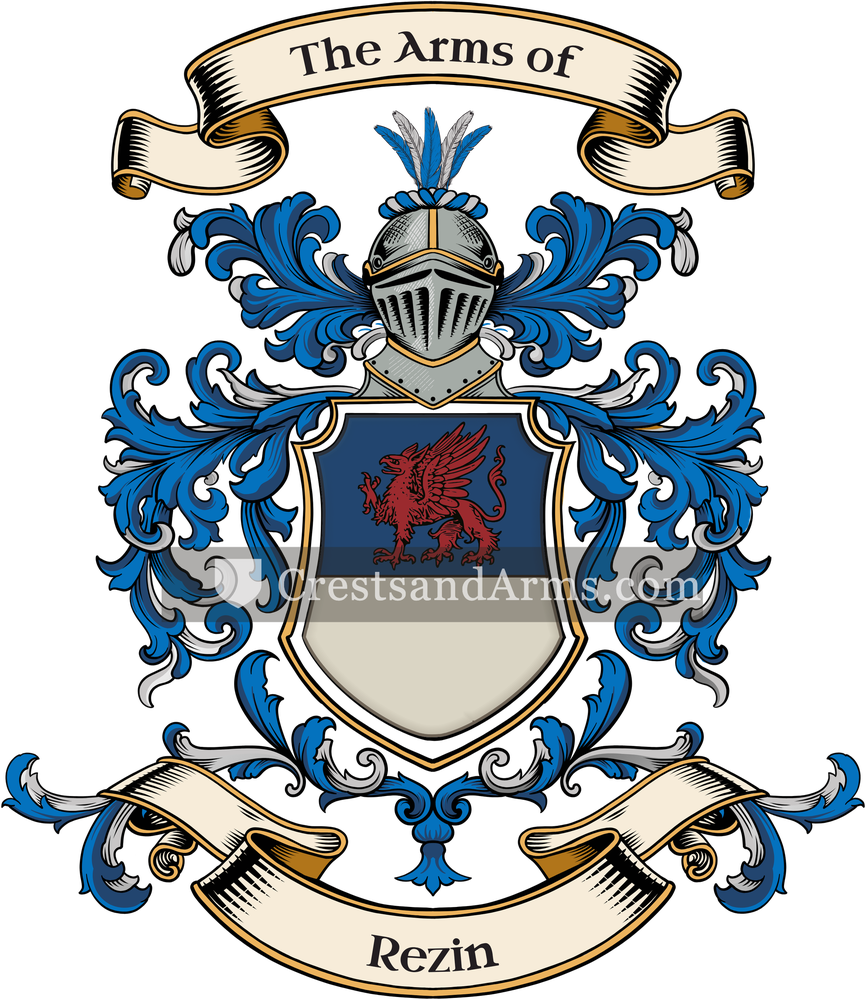 The Rezin coat of arms, drawn from the recorded blazon