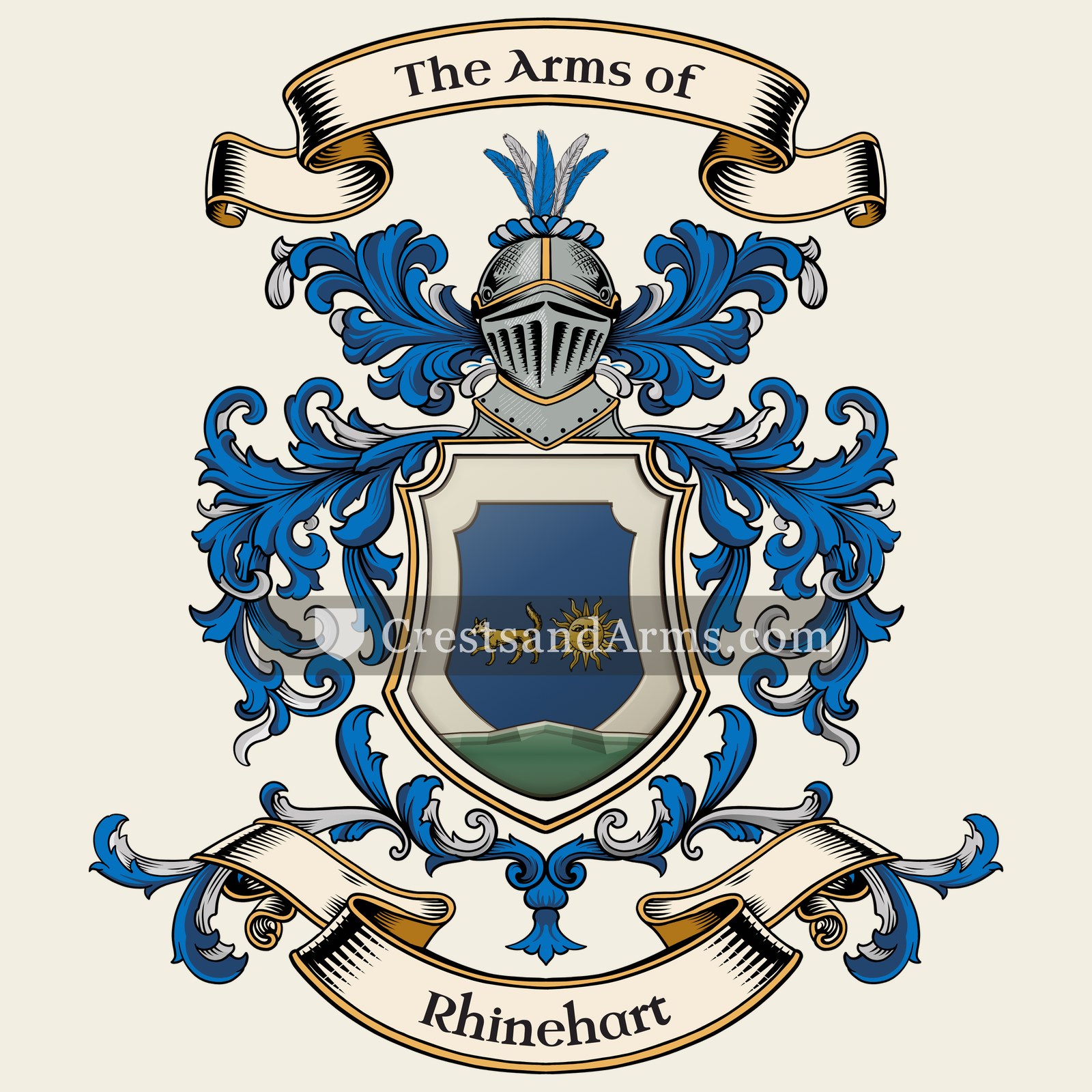 The Rhinehart coat of arms, drawn from the recorded blazon