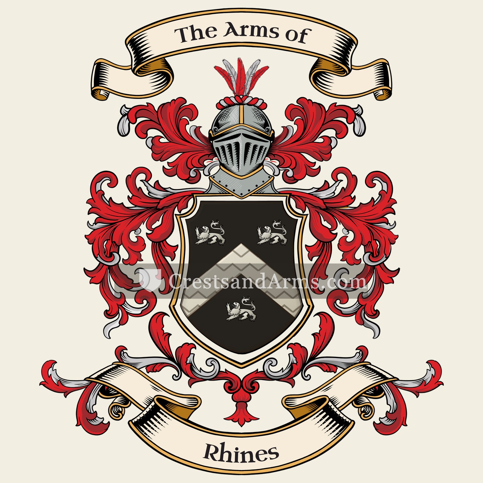 The Rhines coat of arms, drawn from the recorded blazon