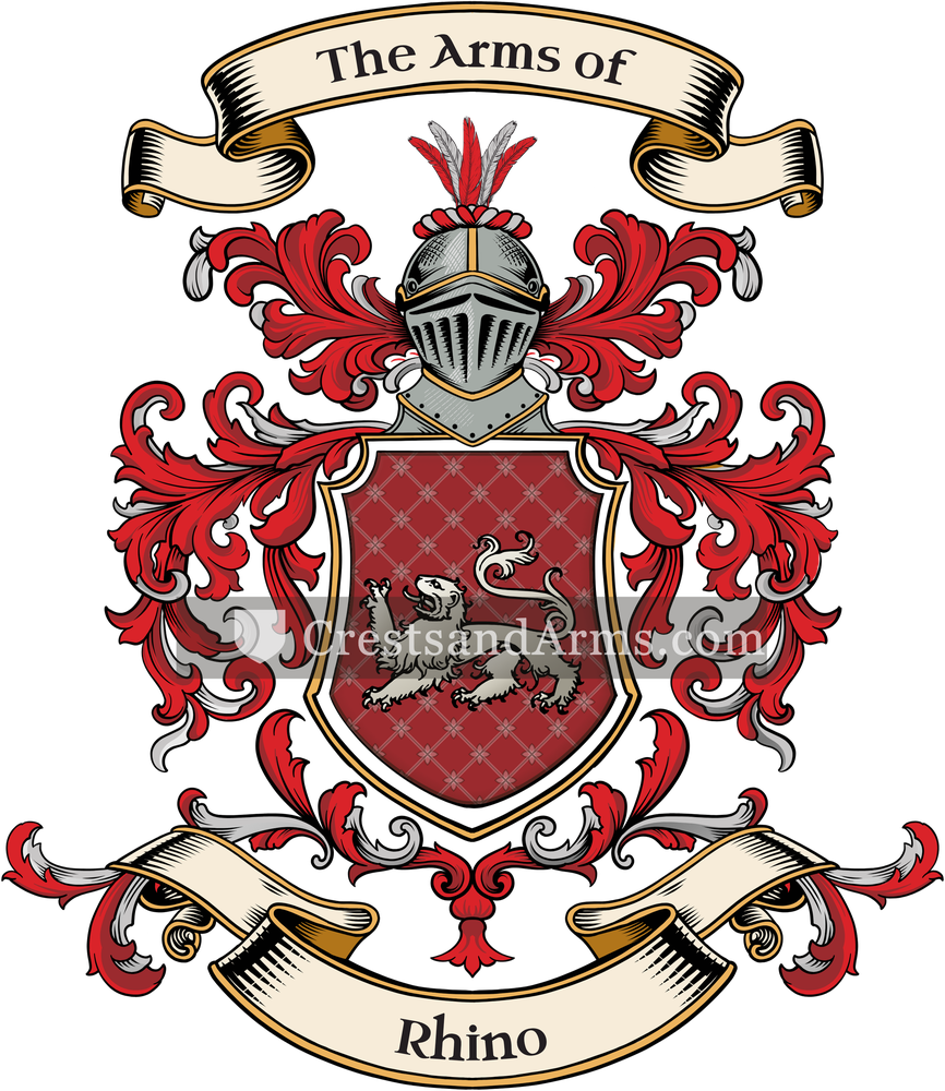 The Rhino coat of arms, drawn from the recorded blazon