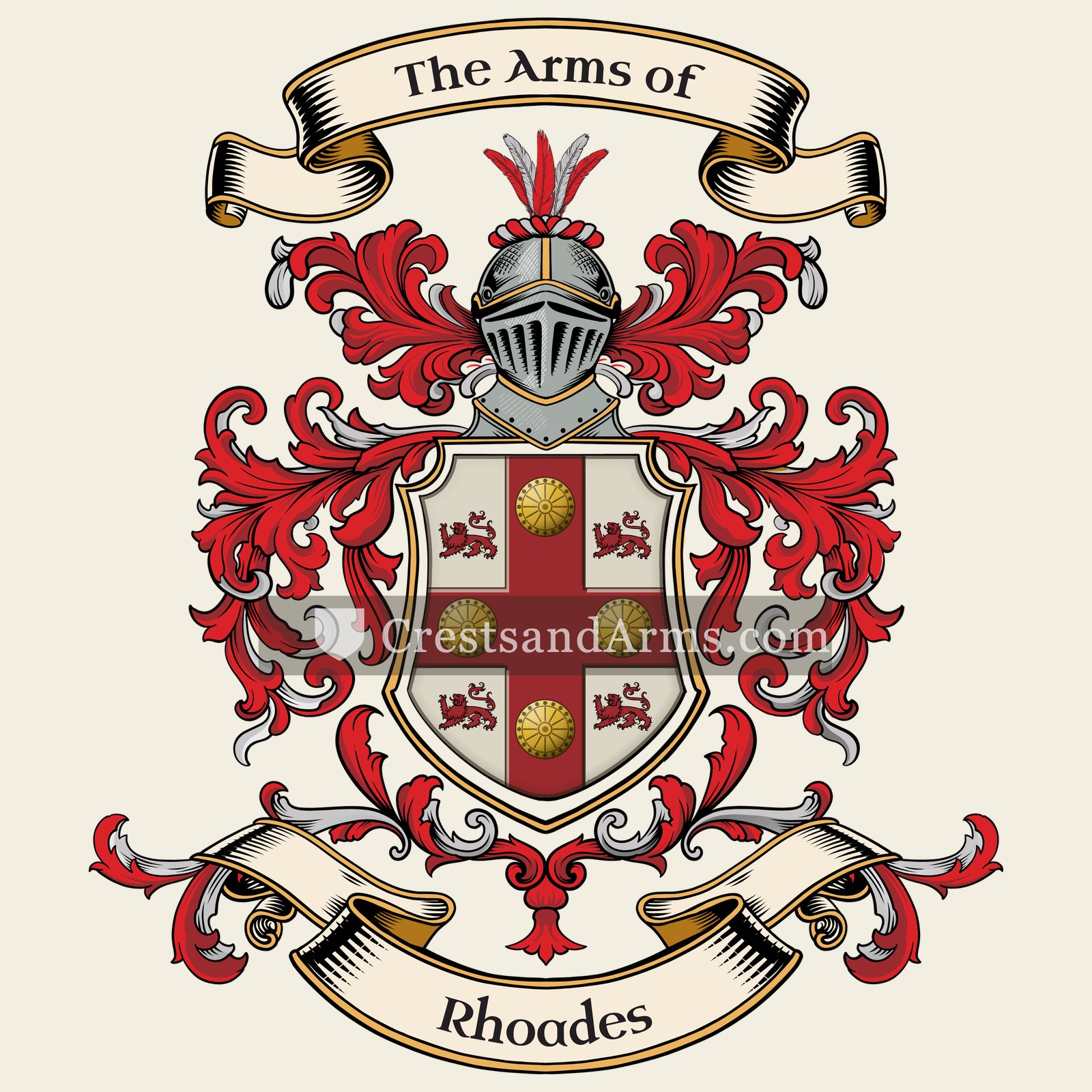 The Rhoades coat of arms, drawn from the recorded blazon
