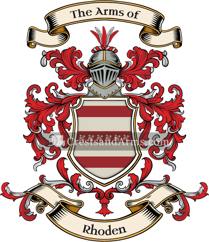 The Rhoden coat of arms, drawn from the recorded blazon